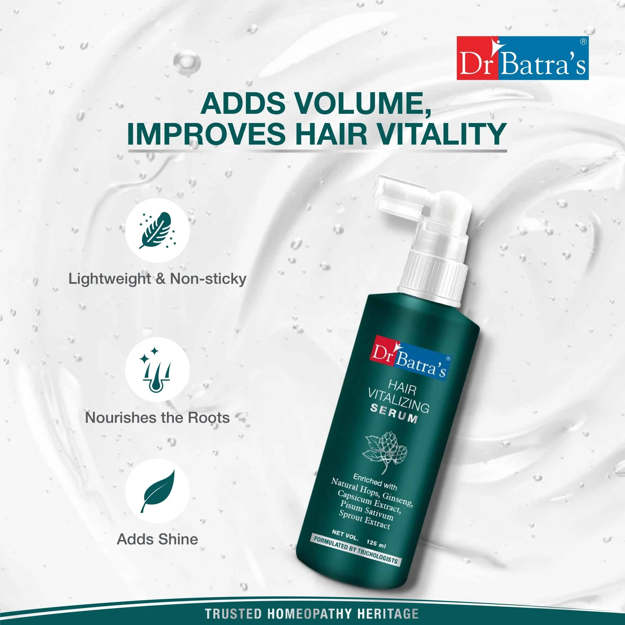 Dr Batra's Hair Vitalizing Serum, Enriched with essential vitamins, Ginseng, Capsicum, Reduces Irritability, Healthy scalp & Radiant look, Safe, Tricologists recommended (125ml) - Image 5