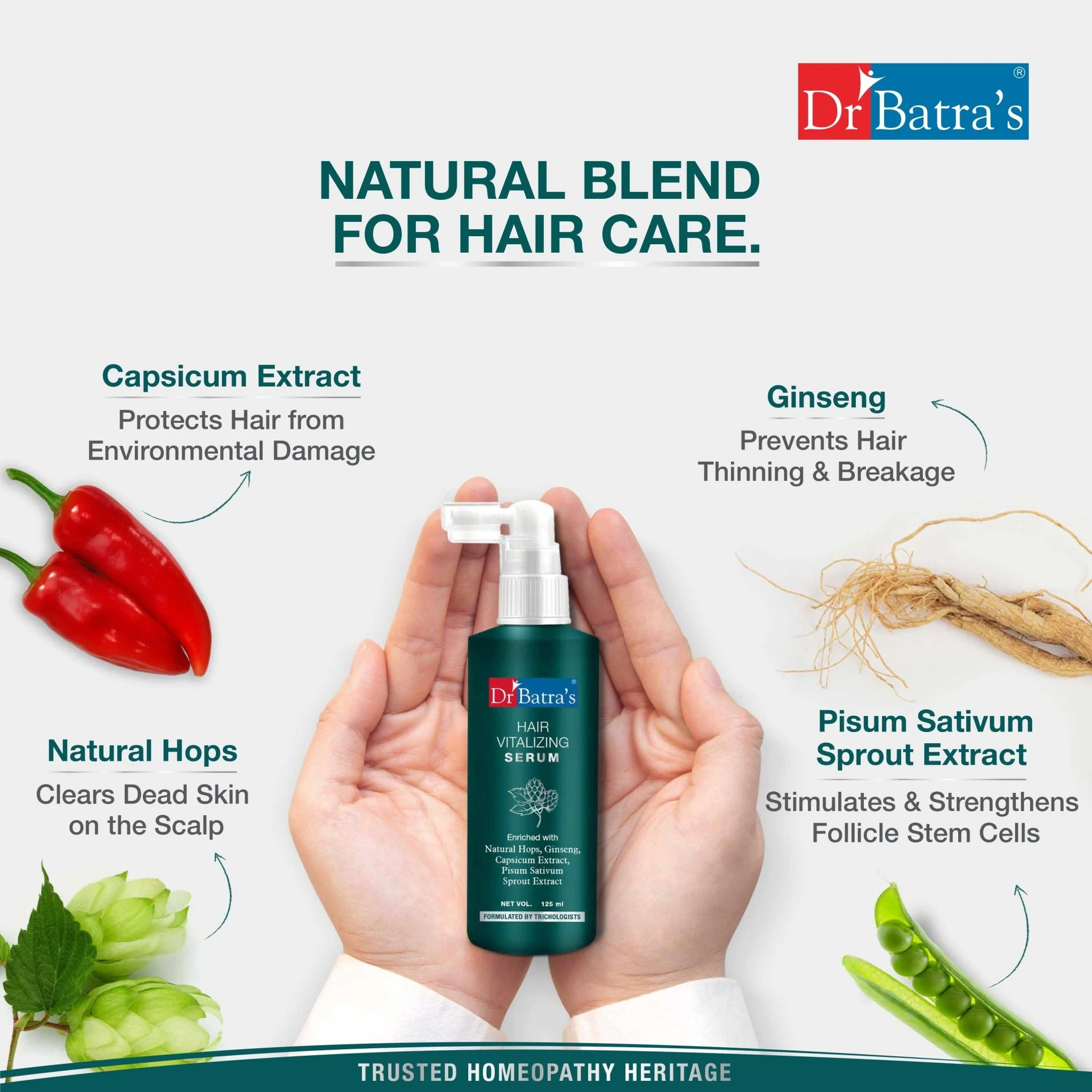 Dr Batra's Hair Vitalizing Serum, Enriched with essential vitamins, Ginseng, Capsicum, Reduces Irritability, Healthy scalp & Radiant look, Safe, Tricologists recommended (125ml) - Image 6