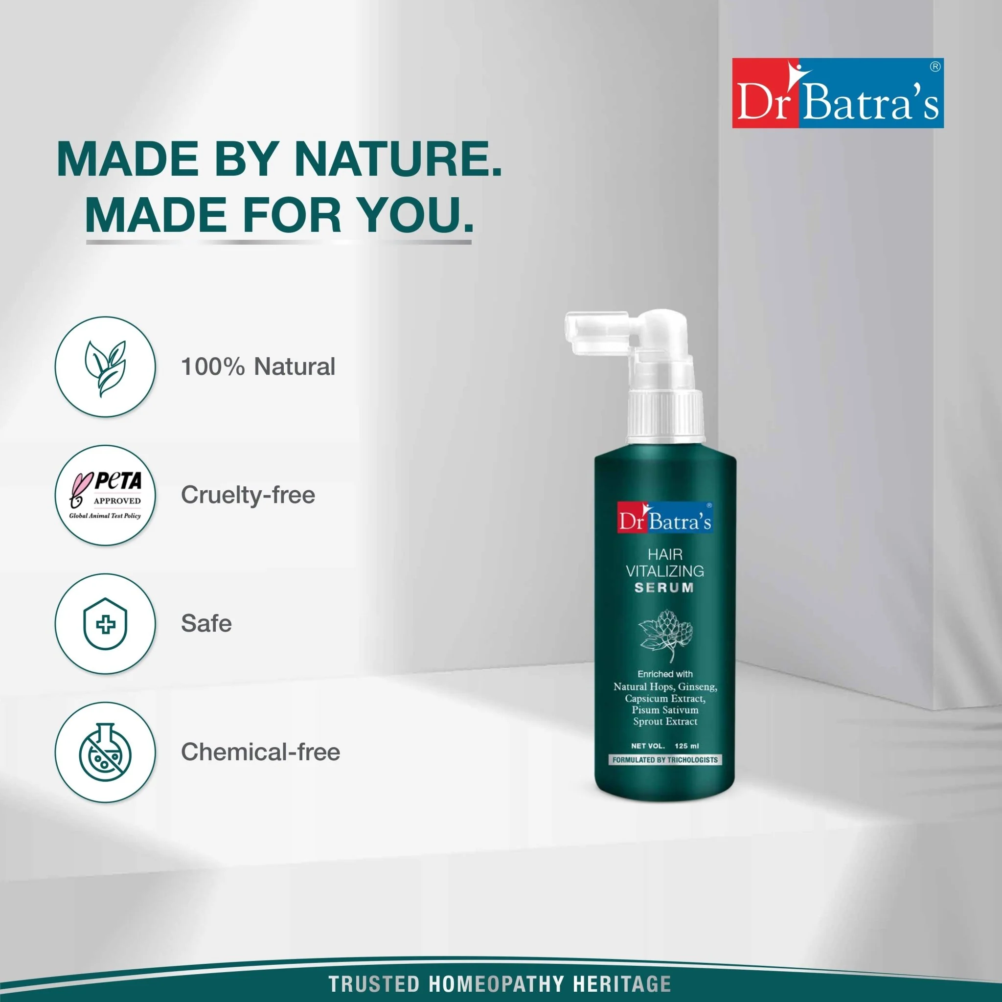 Dr Batra's Hair Vitalizing Serum, Enriched with essential vitamins, Ginseng, Capsicum, Reduces Irritability, Healthy scalp & Radiant look, Safe, Tricologists recommended (125ml) - Image 7