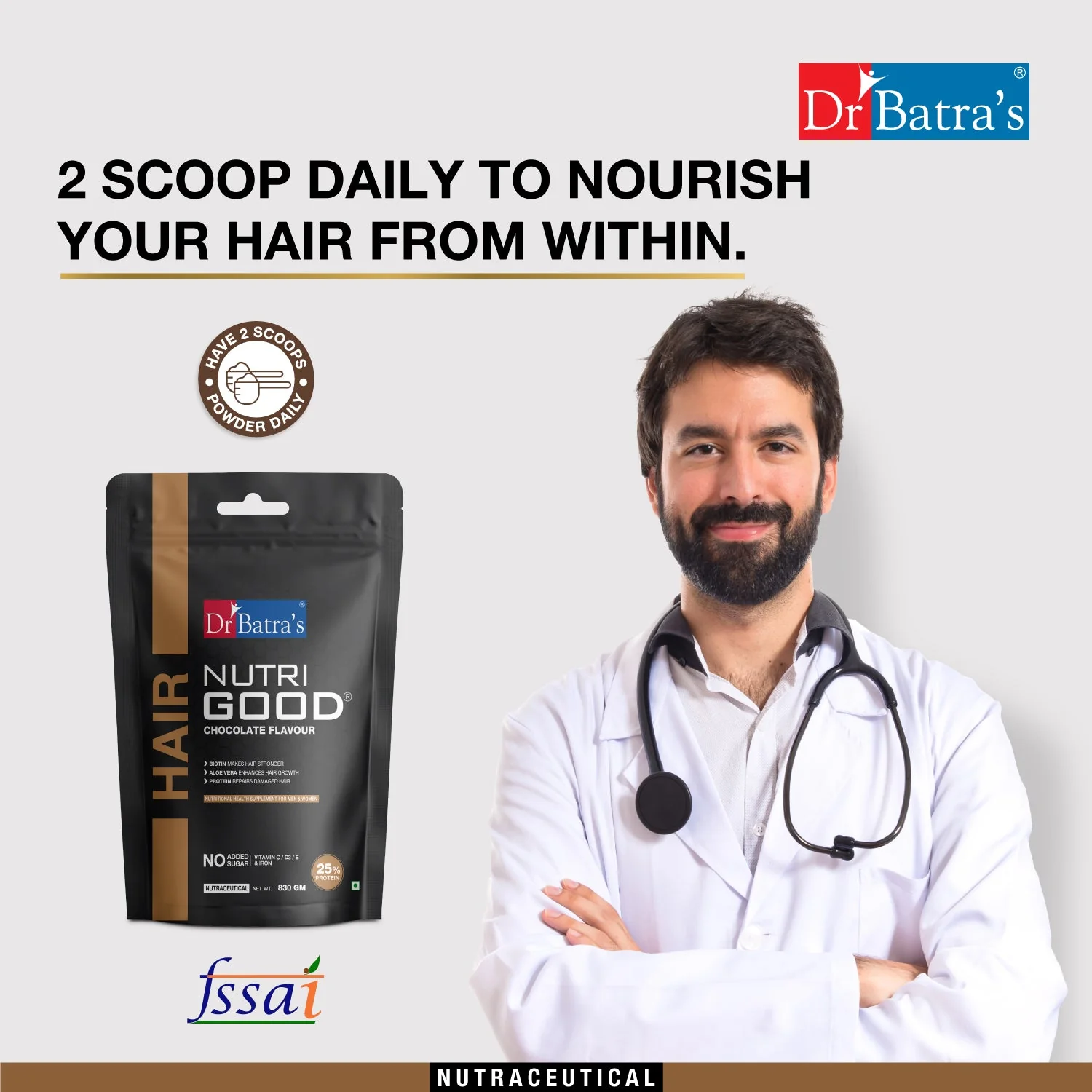 Dr Batra’s NutriGood+ Chocolate Flavour | Hair Nutrition Supplement for Growth & Strength | For Men & Women- 830gm - Image 6