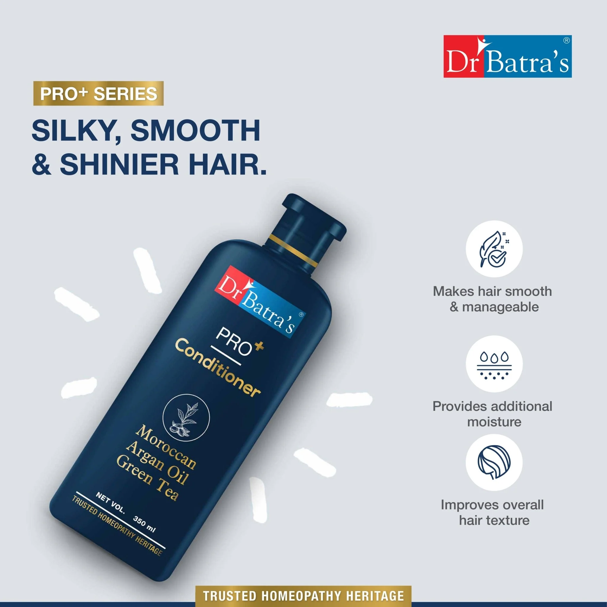 PRO+ Conditioner 350ml – Restores shine and smoothness to hair | Sulphate, Paraben & Silicone Free formula for healthy, nourished hair |For Men & Women - Image 4