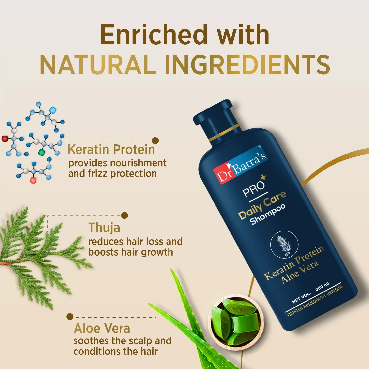 PRO+ Daily Care Shampoo 350ml – Enriched with Keratin, Aloe Vera & Thuja Extracts| Maintains scalp health while being Sulphate, Paraben & Silicone free | For Men & Women - Image 5