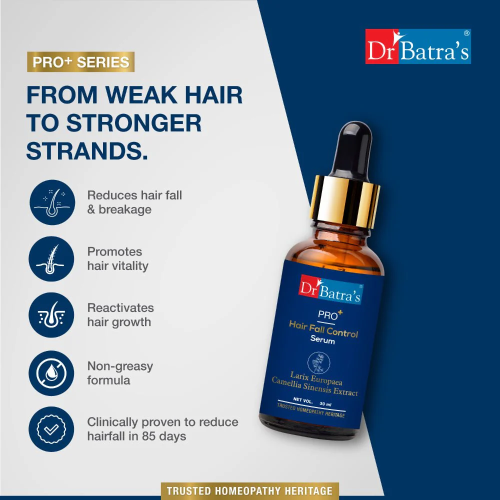 Dr Batra’s PRO+ Hair Fall Control Serum | With Larix Europaea, Camellia Sinensis & Biotin | Reactivates Hair Growth, Reduces Hair Fall & Adds Shine | 30 ml - Image 6