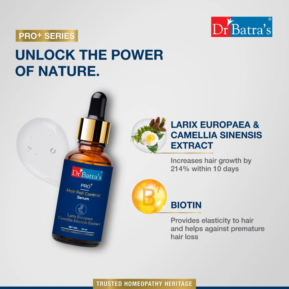 Dr Batra’s PRO+ Hair Fall Control Serum | With Larix Europaea, Camellia Sinensis & Biotin | Reactivates Hair Growth, Reduces Hair Fall & Adds Shine | 30 ml - Image 7