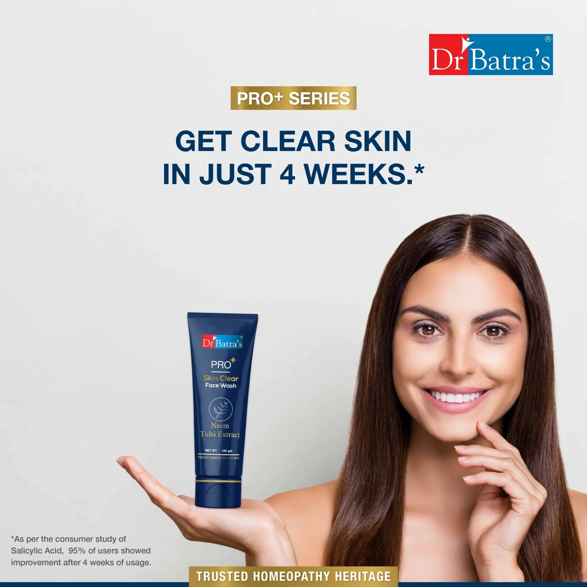 Dr Batra’s PRO+ Skin Clear Face Wash | With Neem, Tulsi & Aloe Vera | Antibacterial Care for Clear & Healthy Skin | Sulphate, Silicone & Soap Free | 100 g - Image 3
