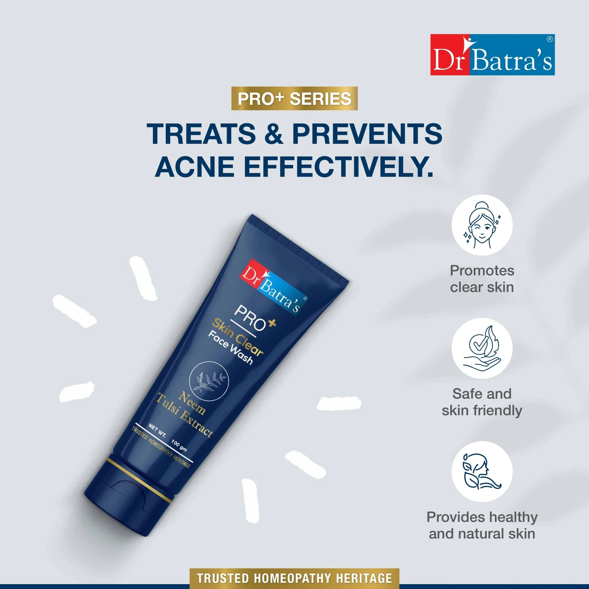 Dr Batra’s PRO+ Skin Clear Face Wash | With Neem, Tulsi & Aloe Vera | Antibacterial Care for Clear & Healthy Skin | Sulphate, Silicone & Soap Free | 100 g - Image 4