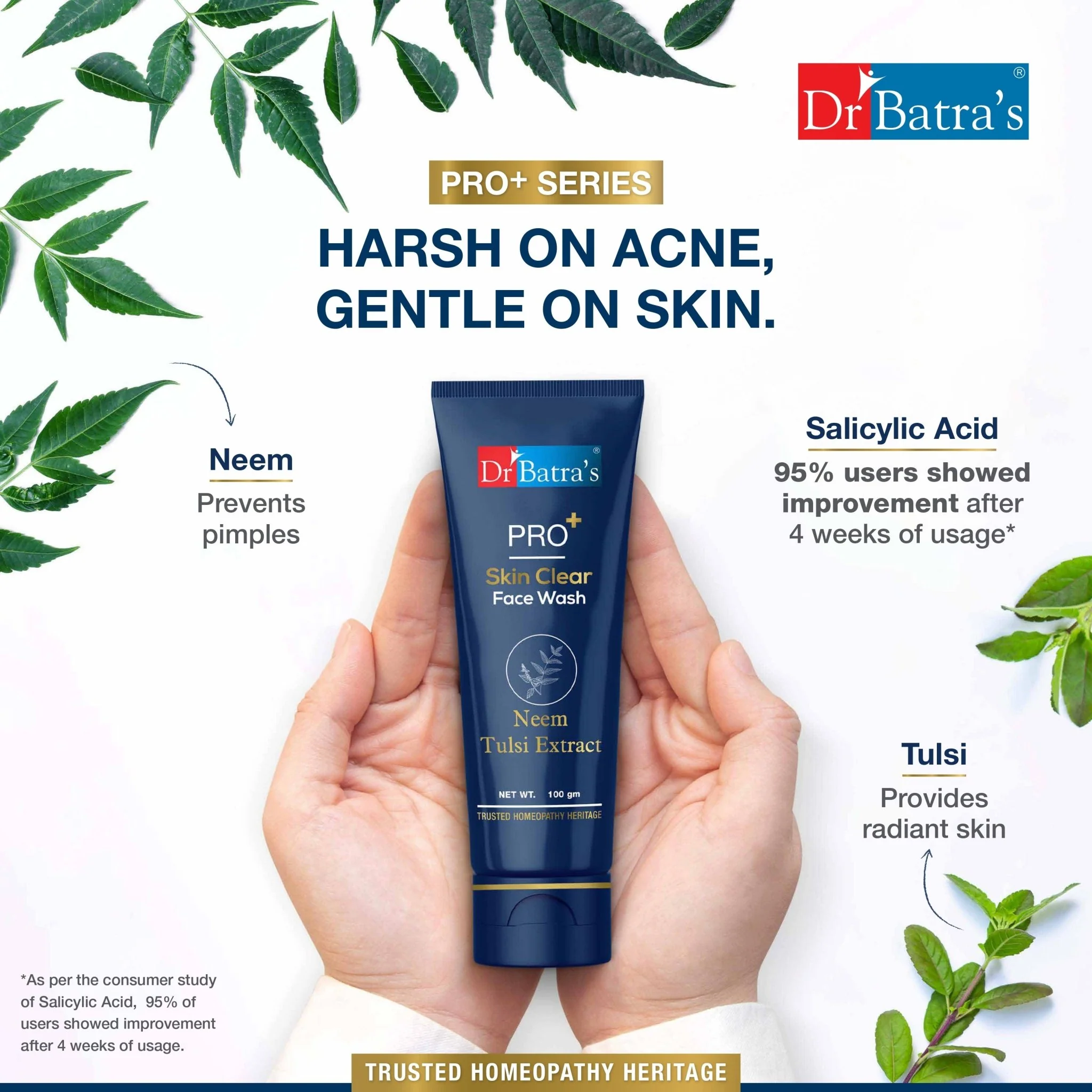 Dr Batra’s PRO+ Skin Clear Face Wash | With Neem, Tulsi & Aloe Vera | Antibacterial Care for Clear & Healthy Skin | Sulphate, Silicone & Soap Free | 100 g - Image 5