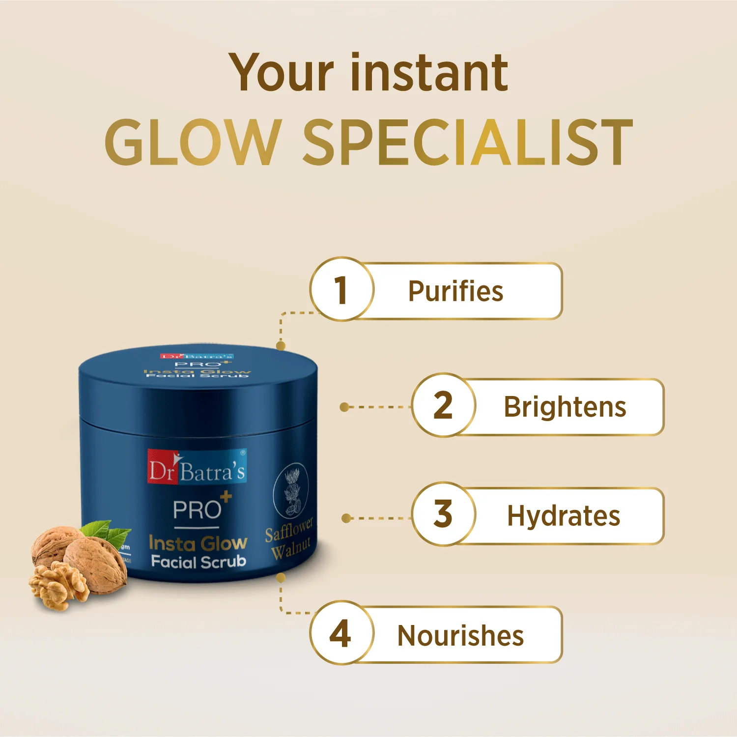 PRO+ Insta Glow Facial Scrub with Safflower, Walnut & Kaolin - Image 4